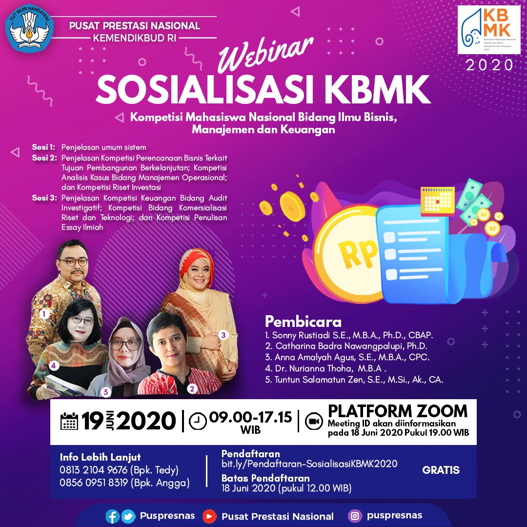 Webinar Sosialisasi KBMK (Kompetensi Mahasiswa Nasional Bidang Ilmu Bisnis, Manajemen dan Keuangan)