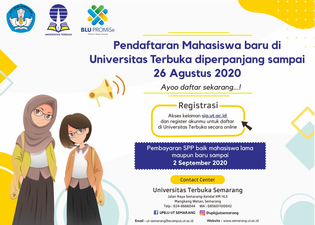 Pendaftaran Mahasiswa Baru di UT diperpanjang sampai 26 Agustus 2020