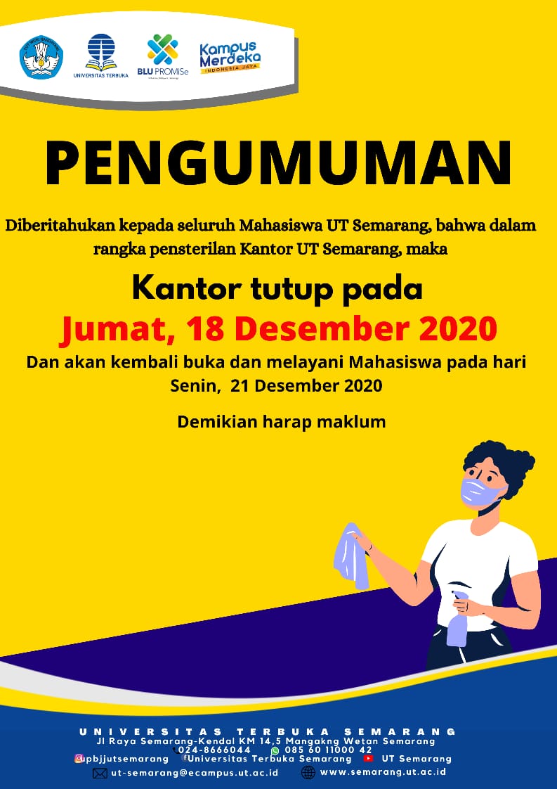 Kantor UT Semarang Tutup Sementara